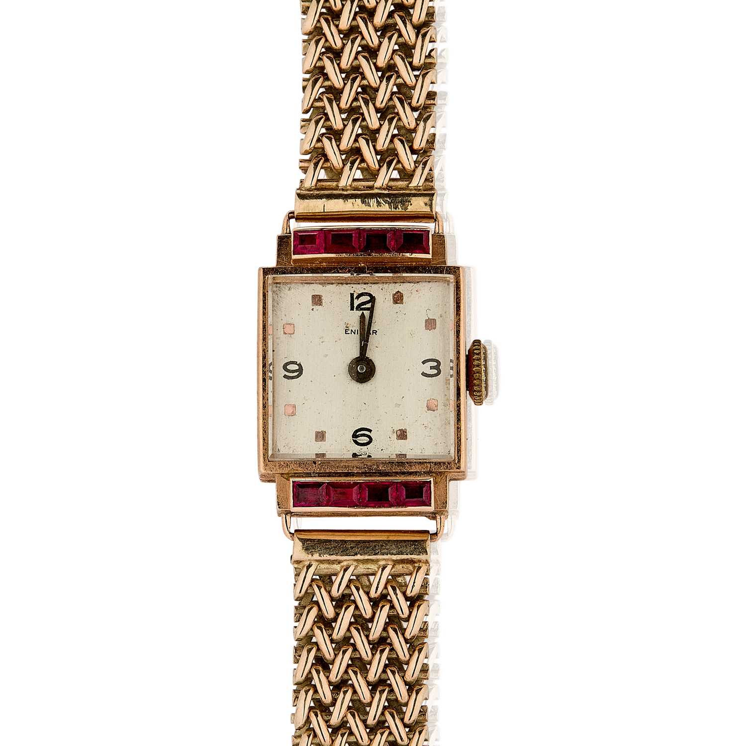 Lot 337 - A Swiss gold ladies' Enicar mechanical bracelet watch