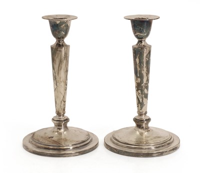 Lot 14 - A pair of Scandinavian silver candlesticks