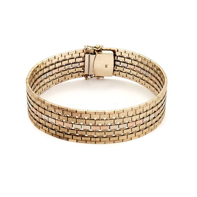Lot 57 - A 9ct tricoloured gold strap bracelet