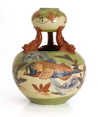 Lot 206 - A CH Brannam pottery 'Dolphin' double vase