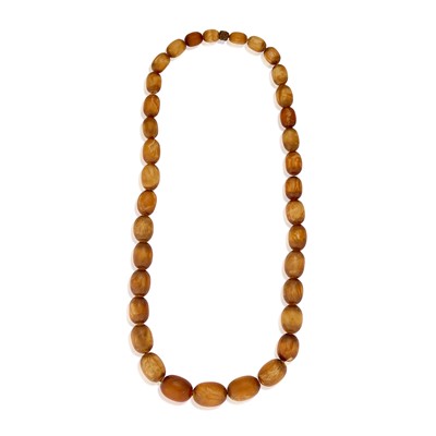 Lot 137 - A single row Butterscotch amber bead necklace