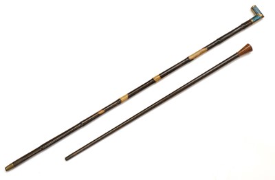 Lot 305 - A turquoise and brass-mounted walking cane