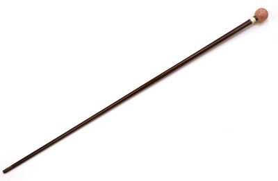 Lot 309 - A pink quartz sphere mounted and enamelled walking cane
