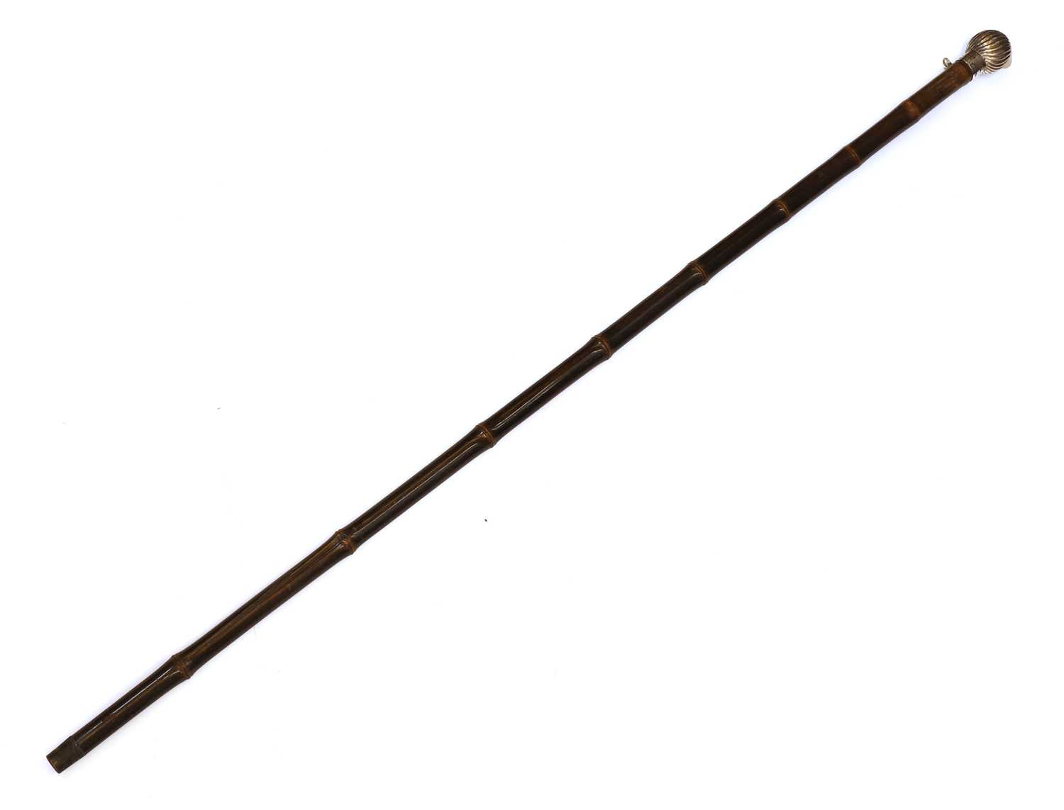 Lot 262 - A silver-mounted patent pencil-mounted walking cane