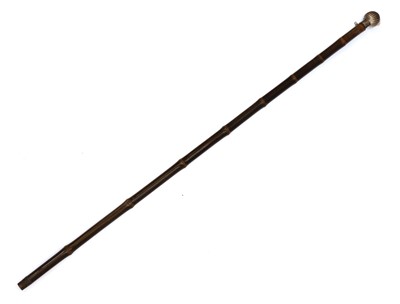 Lot 262 - A silver-mounted patent pencil-mounted walking cane