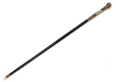 Lot 311 - A Continental porcelain and brass-mounted walking cane