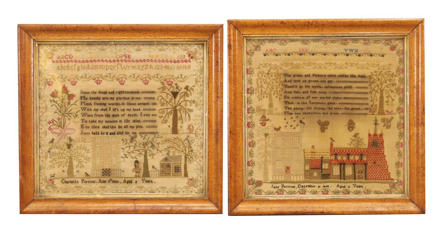Lot 303 - A pair of Victorian samplers by sisters Charlotte and Jane Percival