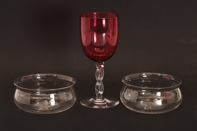Lot 152 - A large wine glass with a ruby glass bowl