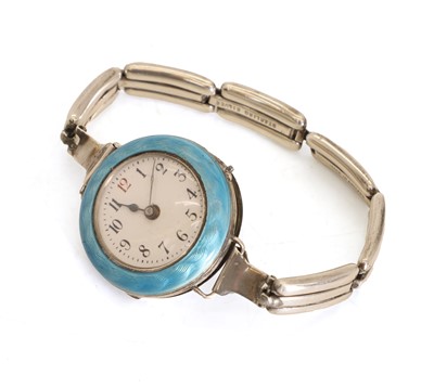 Lot 21 - A ladies silver and guilloché enamel wristwatch