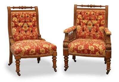 Lot 539 - A pair of Victorian oak chairs