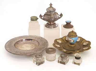 Lot 395 - A Middle Eastern white metal inkstand