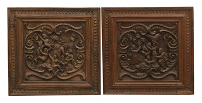 Lot 289 - A pair of framed wooden carvings