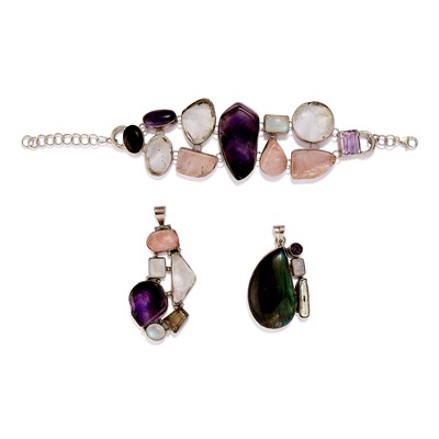 Lot 233 - A gemstone set bracelet and two pendants