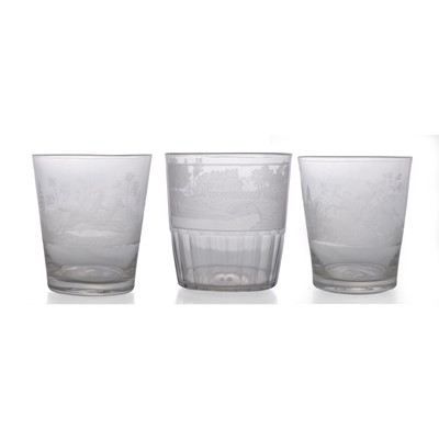 Lot 20 - A group of three engraved glass tumblers