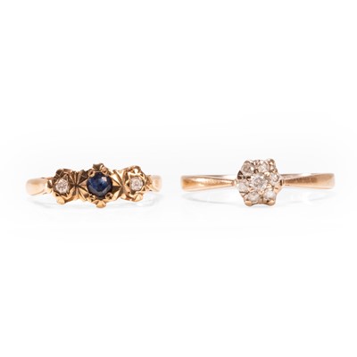Lot 176 - Two 9ct gold diamond and gemstone set rings