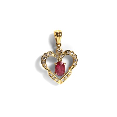 Lot 87 - A ruby and diamond heart shaped pendant