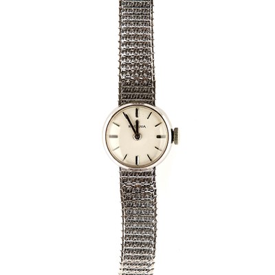 Lot 346 - A 9ct white gold ladies' mechanical bracelet watch