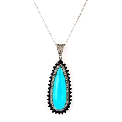 Lot 159 - A dyed blue opal and diamond pendant necklace