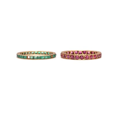 Lot 188 - Two coloured gemstone set eternity rings