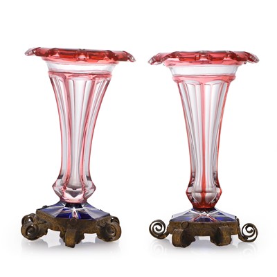 Lot 59 - A pair of cased and cut-glass vases