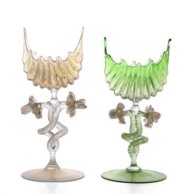 Lot 62 - A pair of glass stands or garniture vases