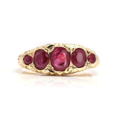 Lot 12 - A late Victorian18ct gold ruby five stone ring