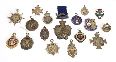 Lot 395 - A collection of silver and enamelled medallions and badges