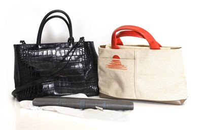 Lot 314 - A Furla black leather crocodile embossed tote bag
