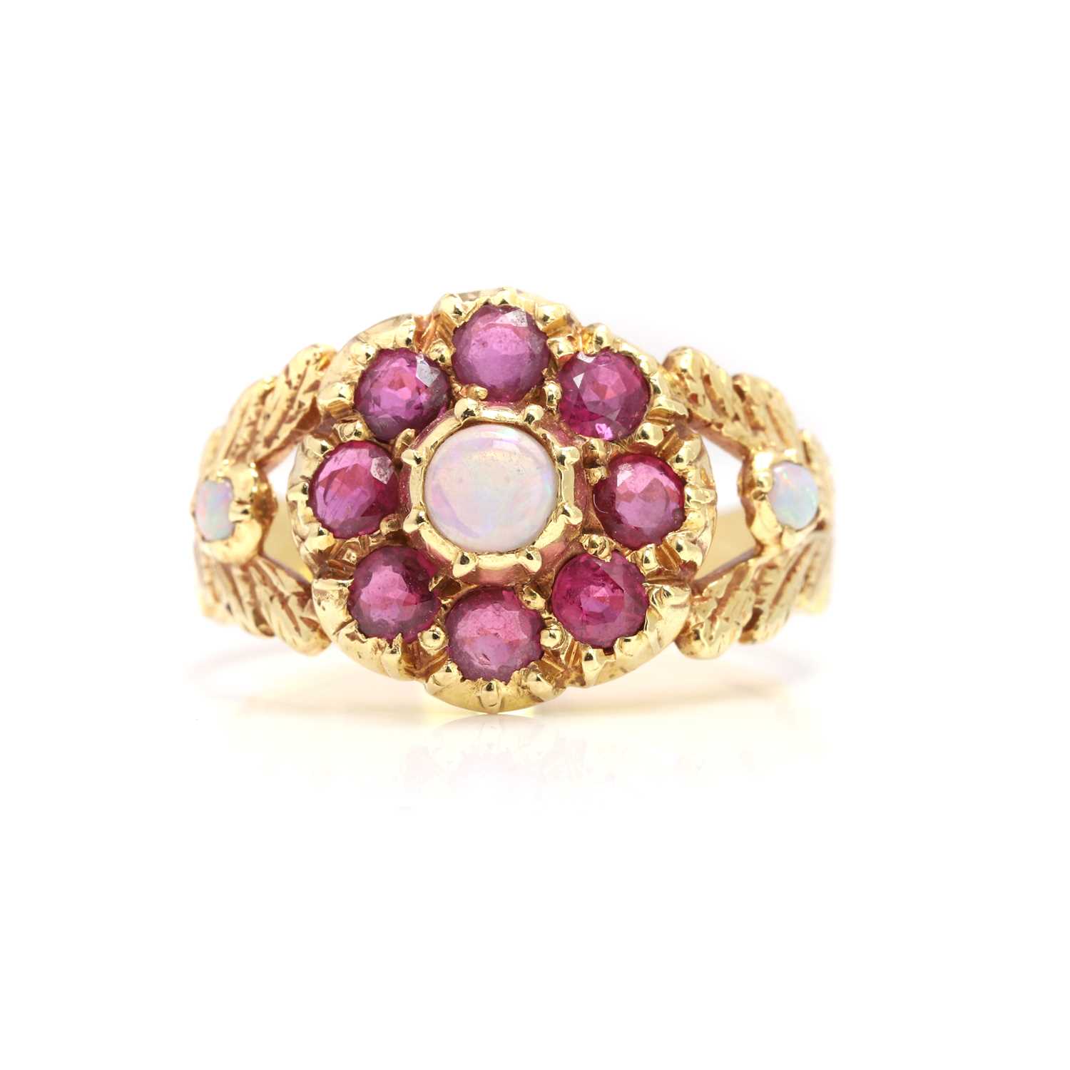 Lot 46 - An 18ct gold ruby and opal cluster ring