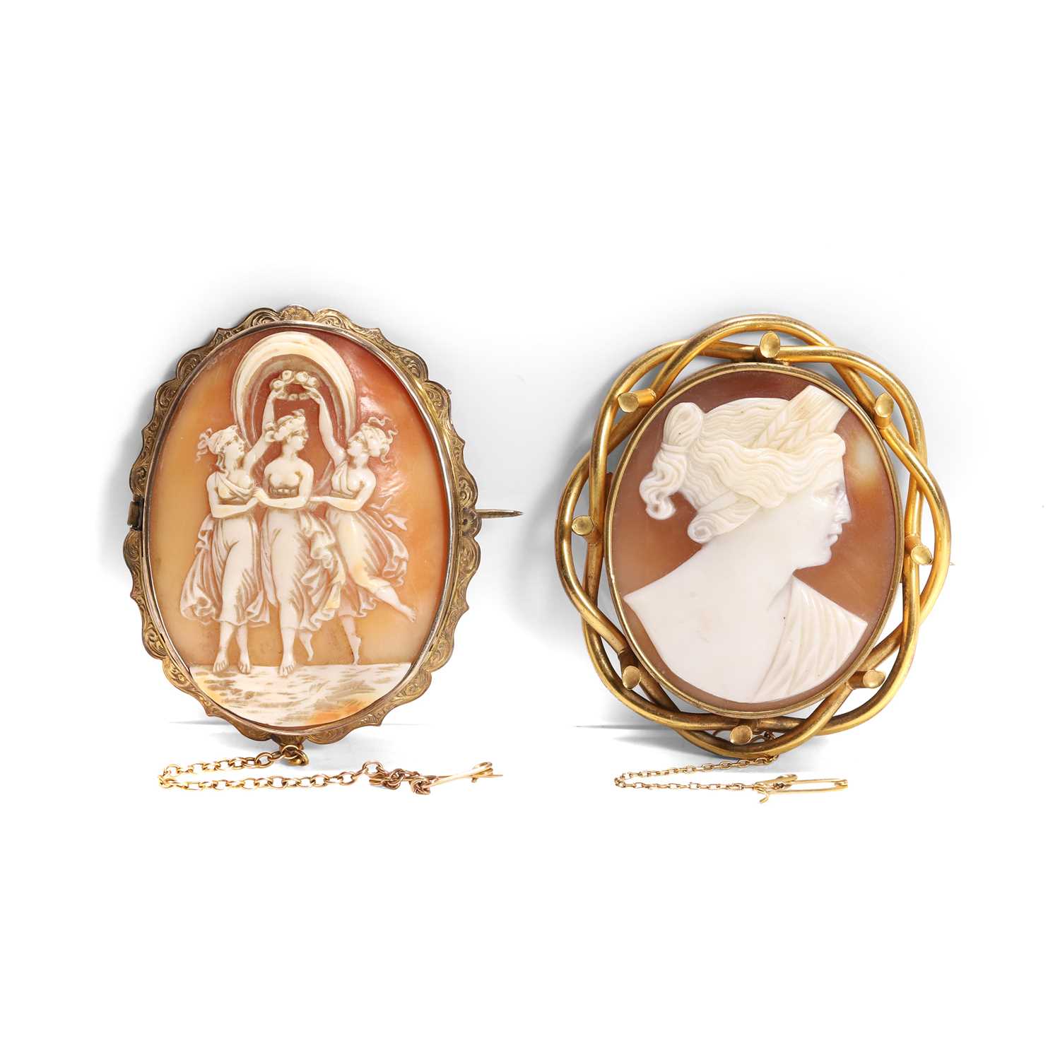 Lot 192 - Two late 19th century shell cameo brooches