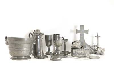 Lot 311 - A collection of antique pewter items