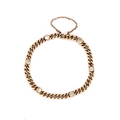 Lot 22 - An Edwardian gold moonstone bracelet