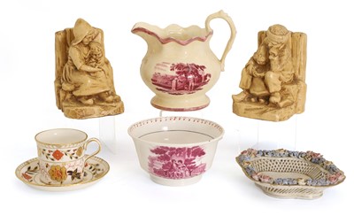 Lot 107 - A pink lustre transfer decorated bowl and a similar jug