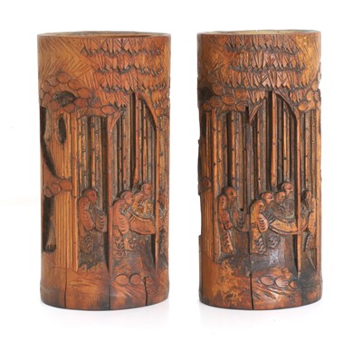 Lot 64 - A pair of Chinese brush pots