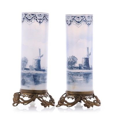 Lot 81 - A pair of gilt-metal-mounted Legras glass vases