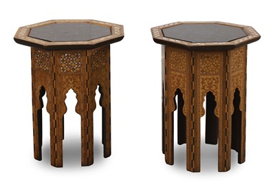 Lot 534 - A near pair of Syrian inlaid occasional tables