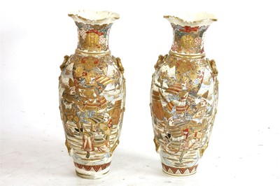 Lot 79 - A pair of large Japanese satsuma pottery vases