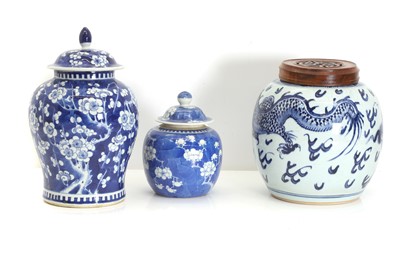 Lot 61 - Three Chinese blue and white jars and covers