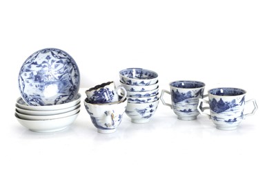 Lot 58 - Five Chinese export blue and white teabowls and saucers