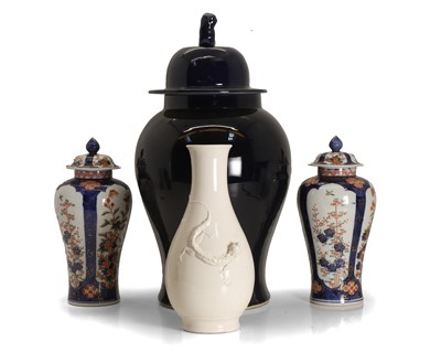 Lot 55 - A large Chinese blue-glazed vase and cover