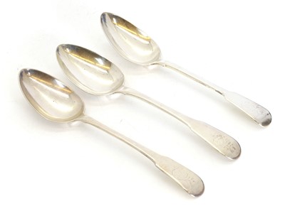 Lot 12 - A collection of George III and George IV matched silver fiddle pattern flatware