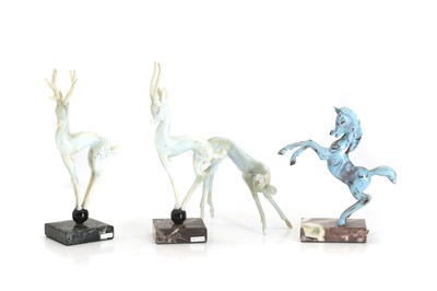 Lot 152 - Three studio glass fawns and deer, and a rearing horse
