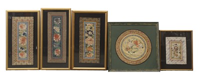 Lot 411 - A collection of five Asian embroideries