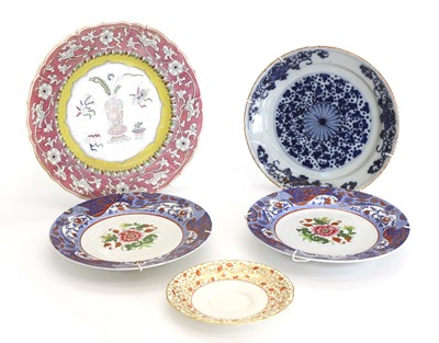 Lot 120 - A display of three Staffordshire porcelain plates