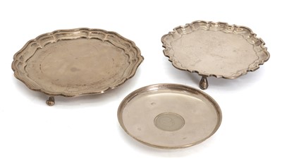 Lot 19 - Two silver waiters and a pin dish