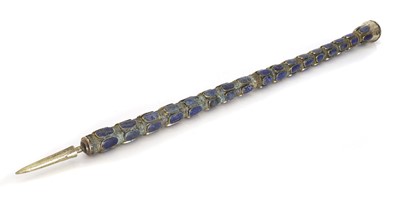 Lot 63 - A silvered brass and lapis lazuli walking cane